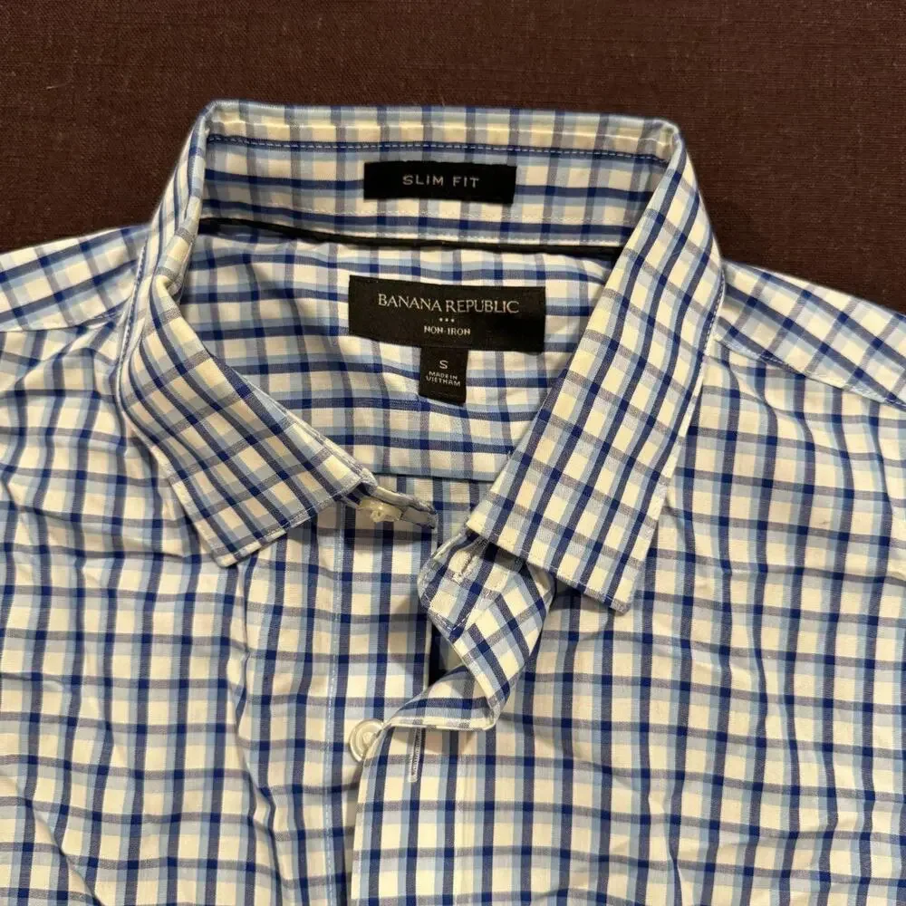 Banana republic blue check non iron